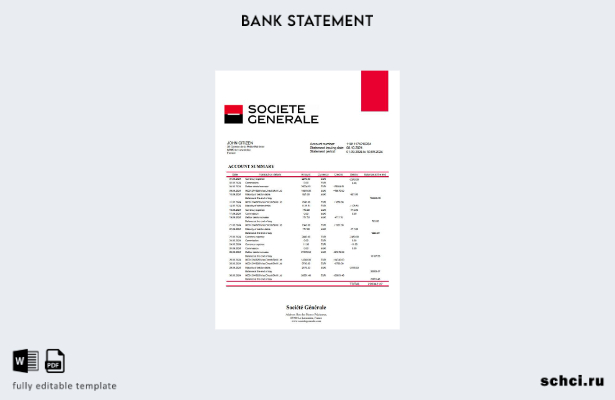 цифровая загрузка шаблона слова банковской выписки France Société Générale